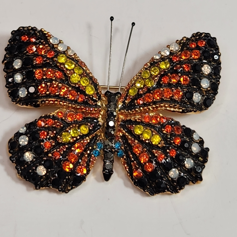 rucinni medium monarch butterfly czech crystal glass brooch rhinestone lifelike